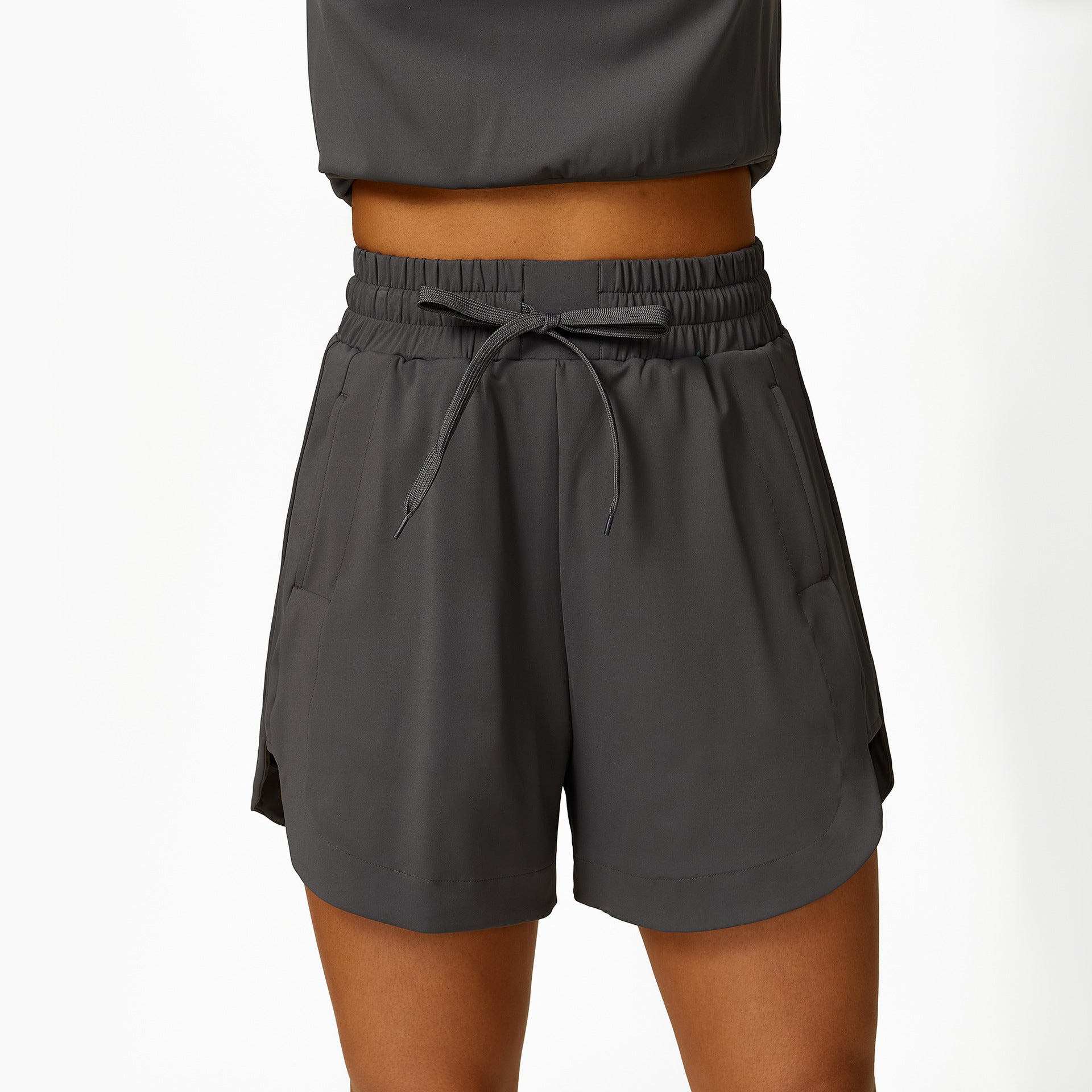Loose Half Zipper And Lapel Sleeveless Top Casual Trousers Lace-up Shorts Three-piece Set