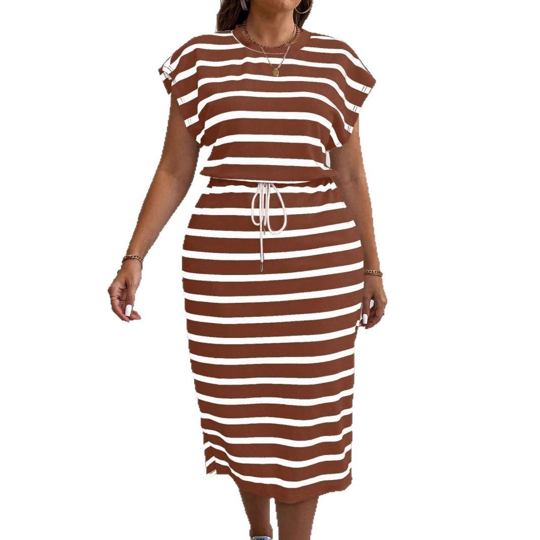 Round Neck Printed Tether Short Sleeve Dress