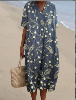 Creative Women Loose Printed V-neck Dress