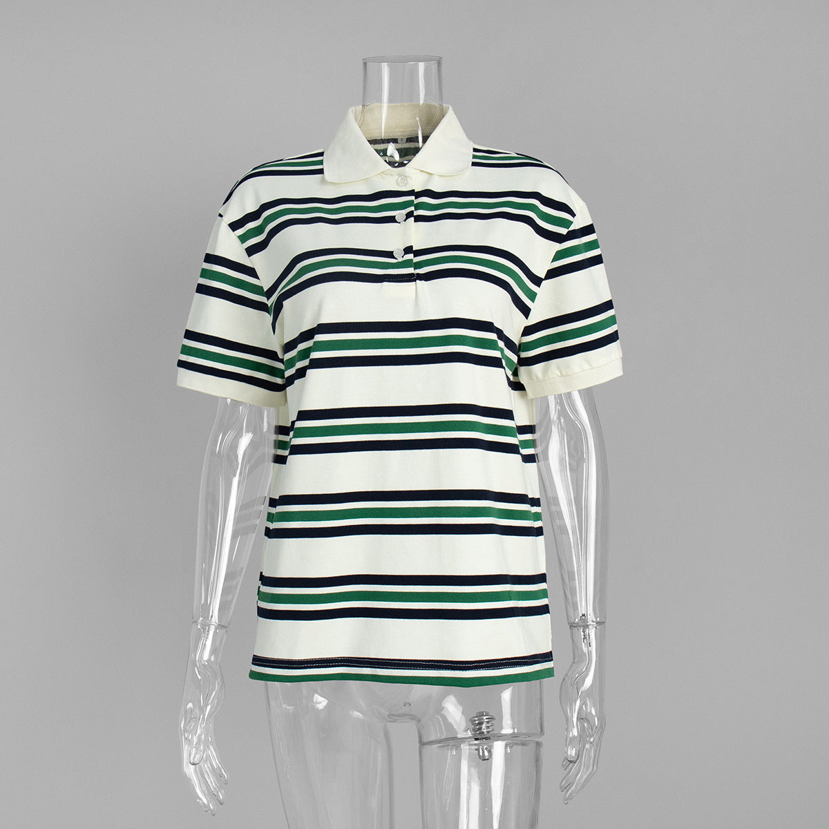 Striped Short-sleeved T-shirt Retro Contrast Color Polo Shirt