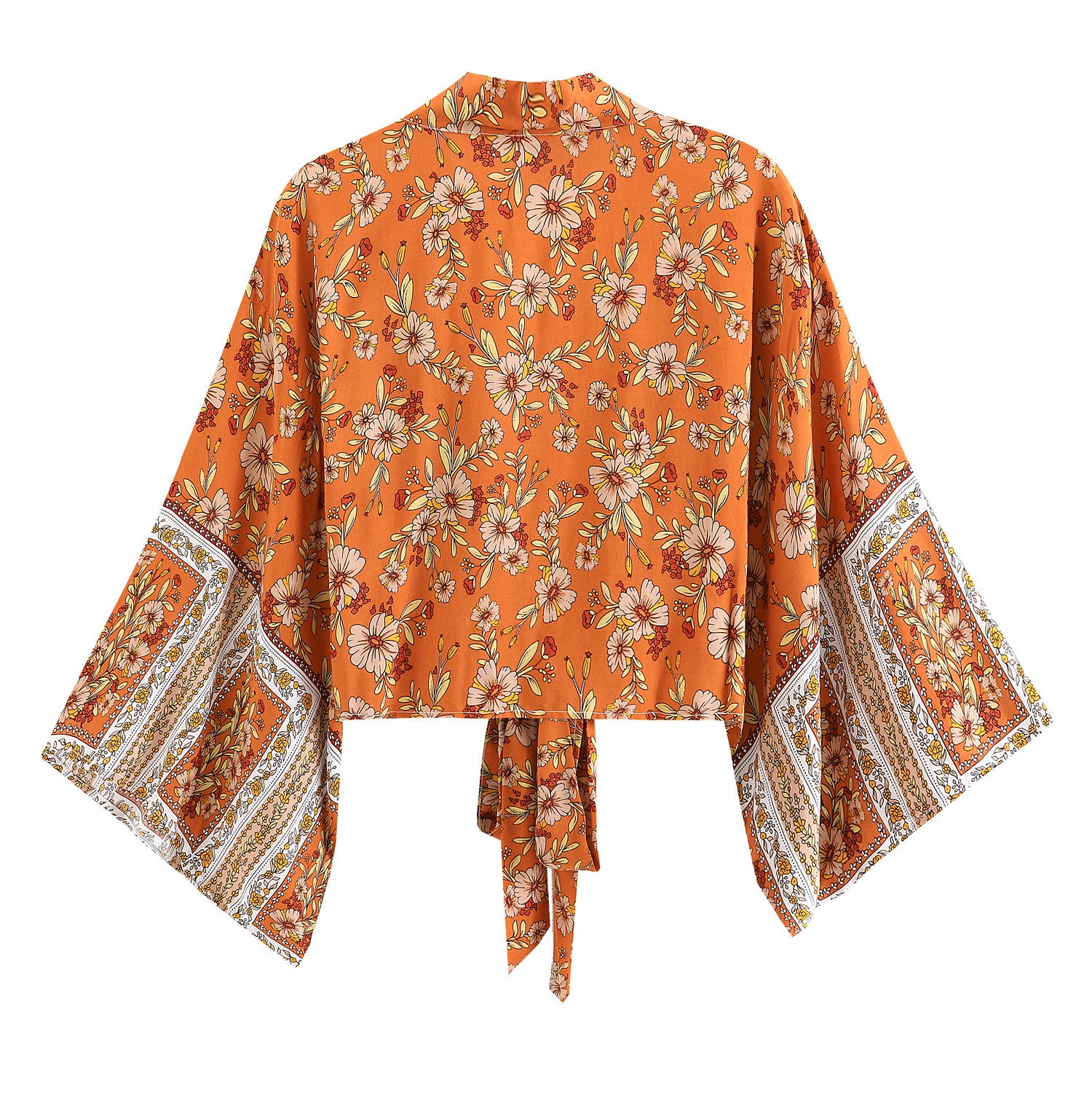 Printed V-neck Batwing Sleeve Blouse