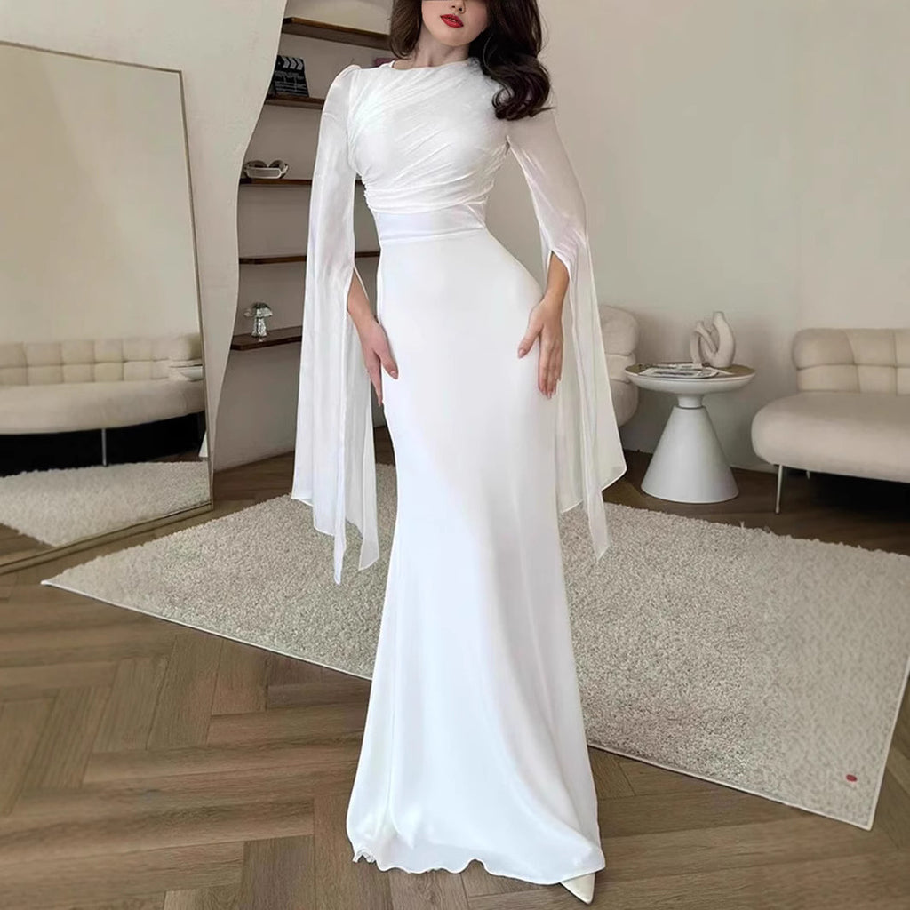 Women's Fashion Temperament Crew Neck Slim Fit Dress