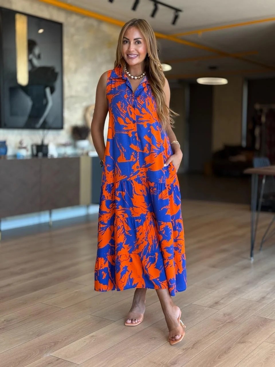 Fashion V-neck Sleeveless Printed Bohemian Dress