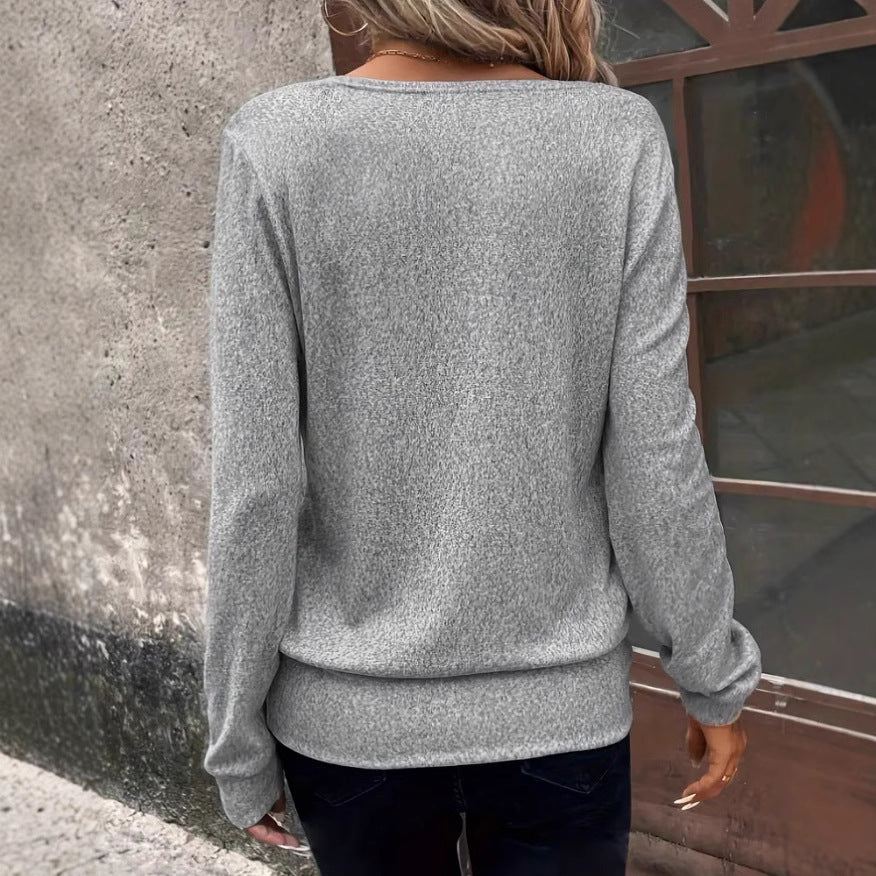 Solid Color Square Collar Pullover Loose-fitting Long Sleeves