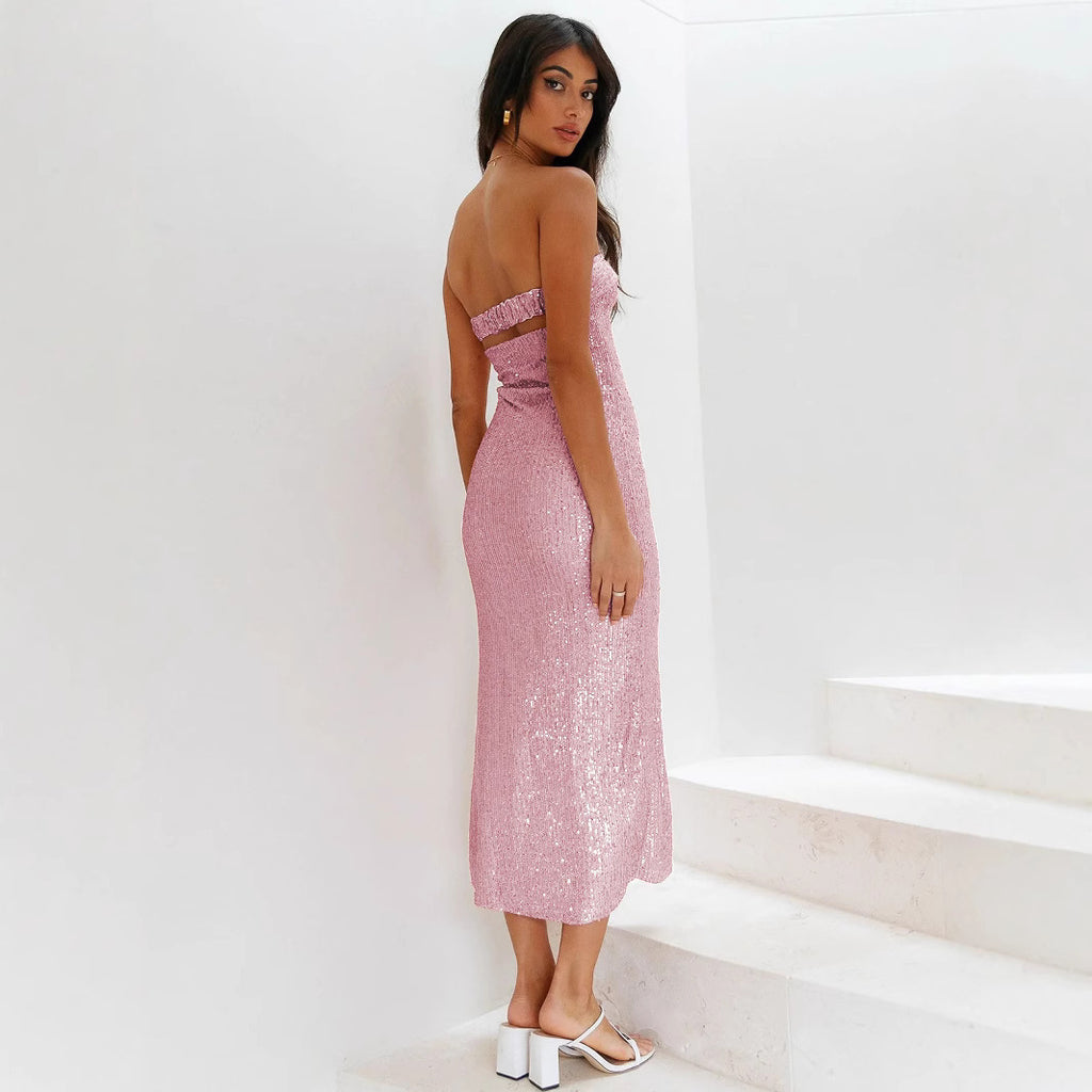 Sexy Tube Top Women's Clothing Sequins Dress Hollow Out