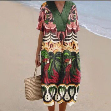 Creative Women Loose Printed V-neck Dress