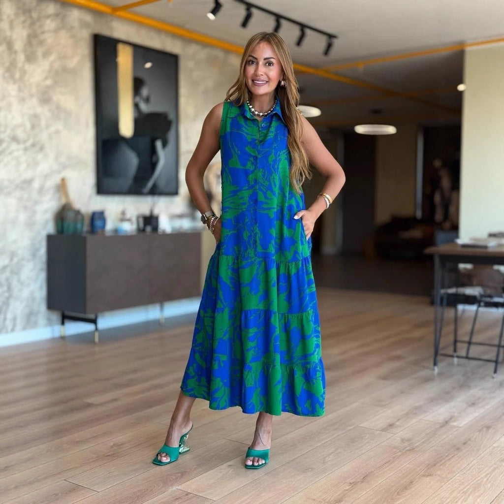 Fashion V-neck Sleeveless Printed Bohemian Dress