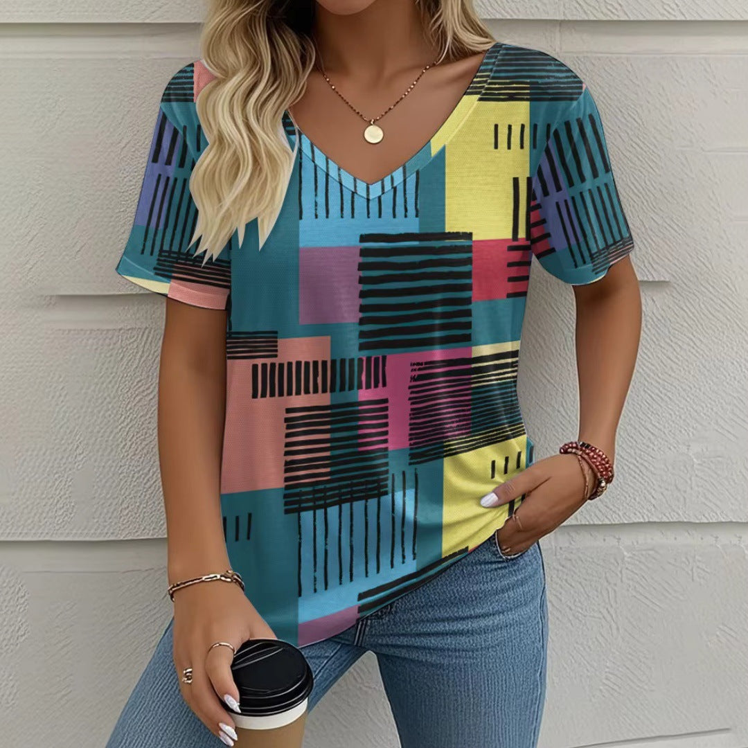 Summer New Casual Multicolor Design Women's T-shirt