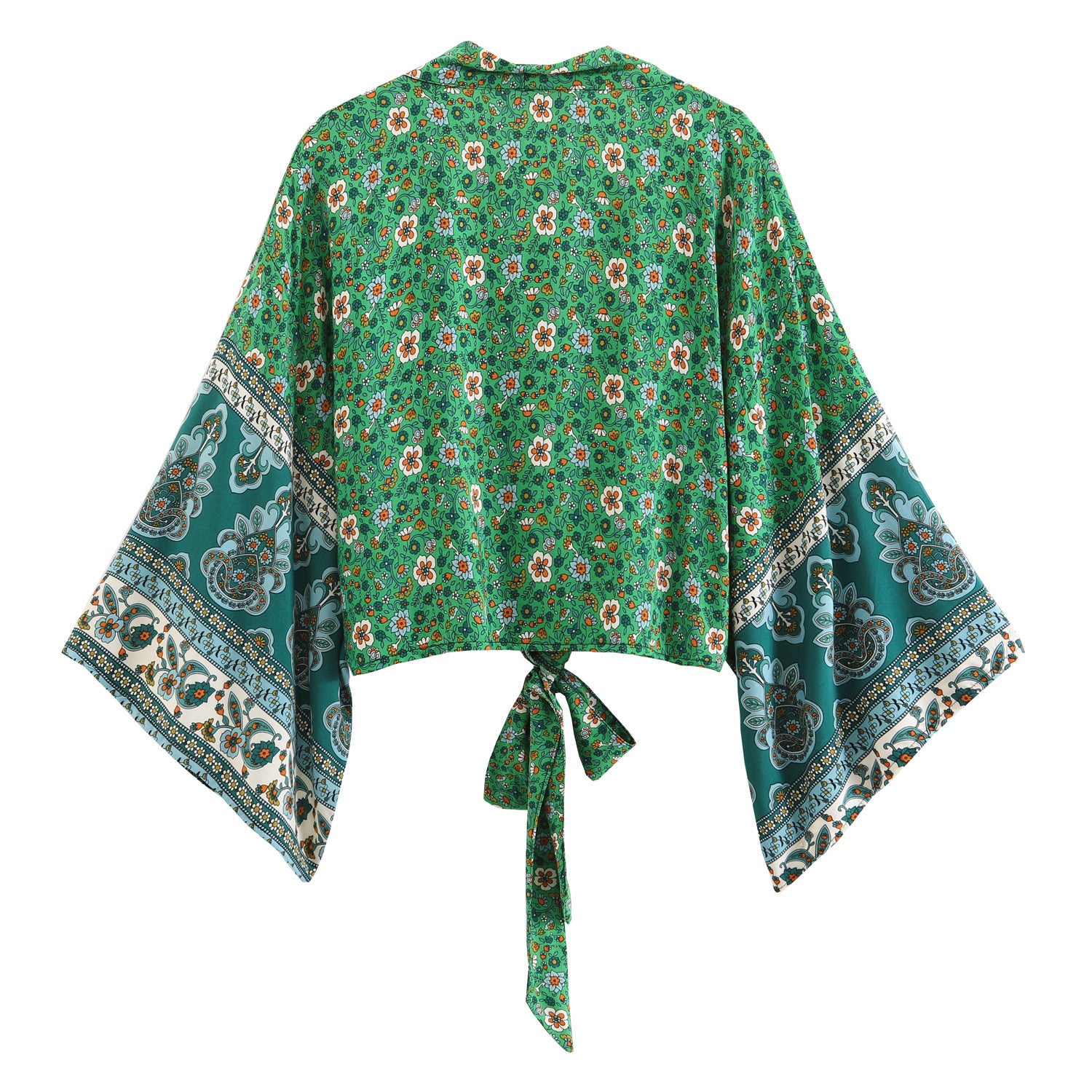 Printed V-neck Batwing Sleeve Blouse