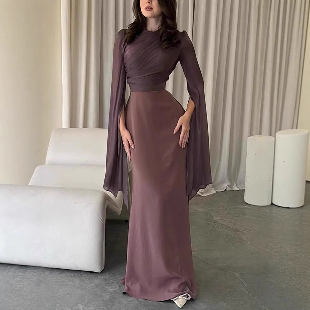 Women's Fashion Temperament Crew Neck Slim Fit Dress