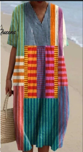 Creative Women Loose Printed V-neck Dress