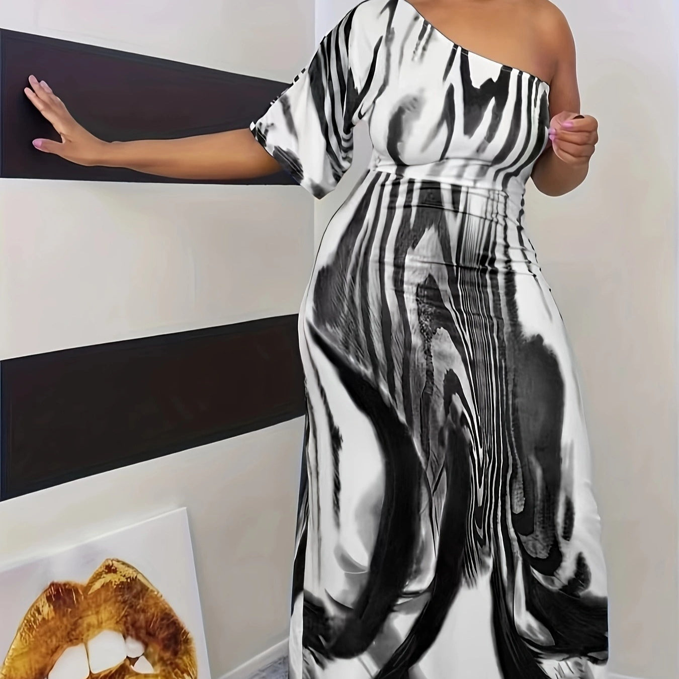 New Women's Fashion Casual Single Sleeve Off Shoulder Dress
