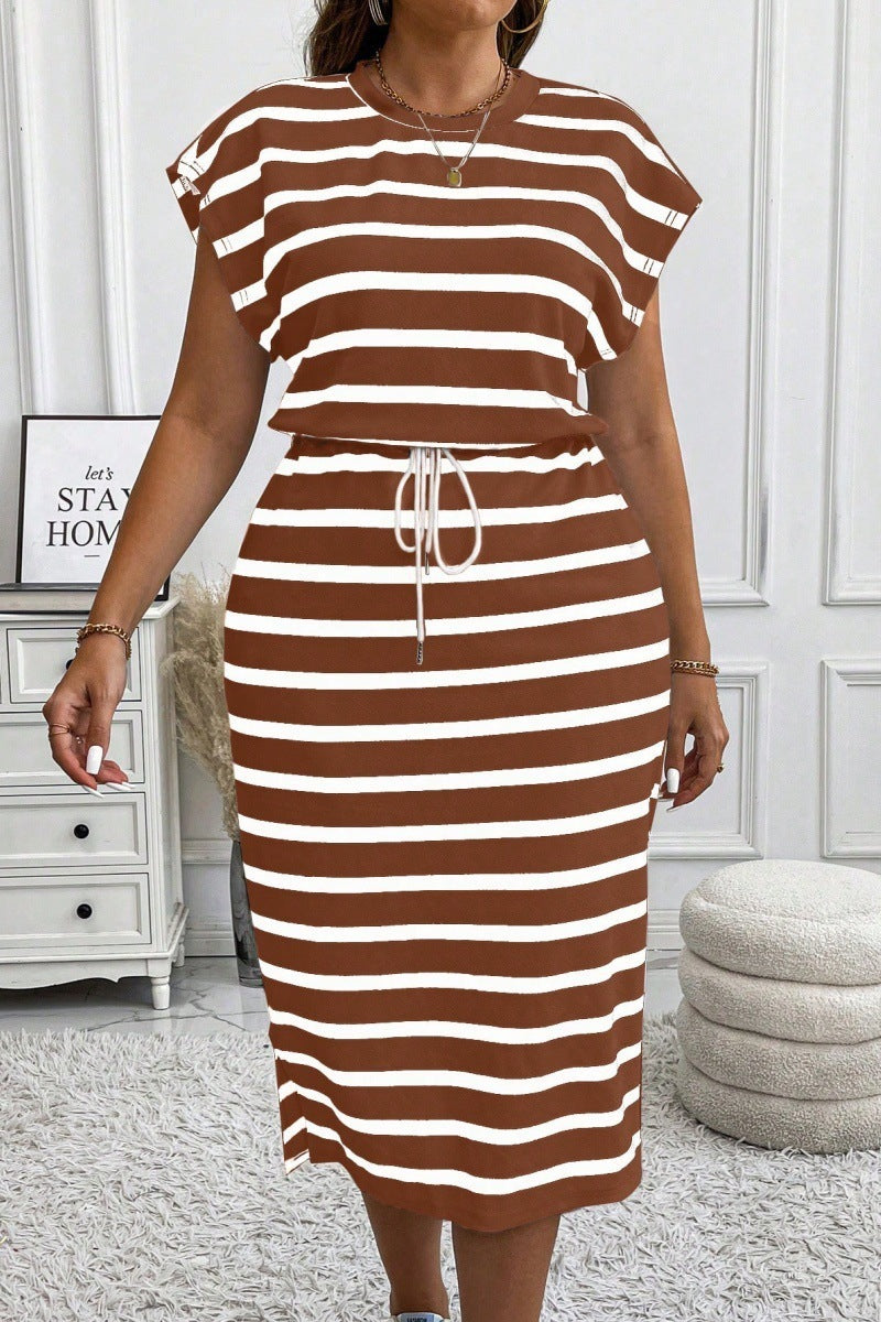 Round Neck Printed Tether Short Sleeve Dress