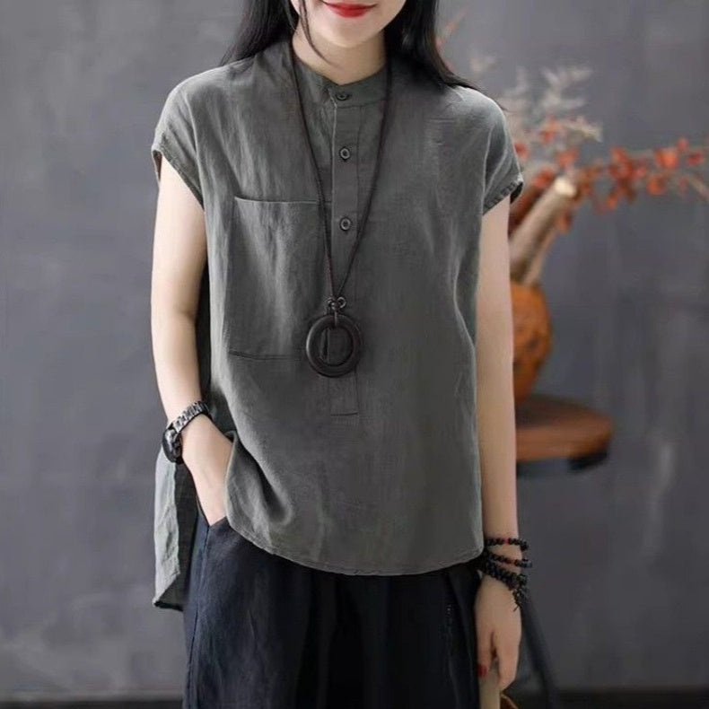 Cotton Linen Short Sleeved Shirt