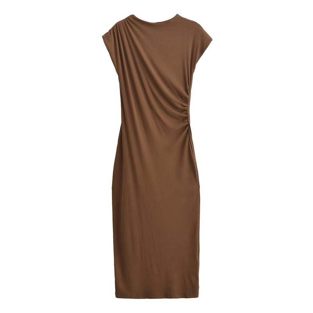 Spring And Summer New Round Neck Short Sleeve Pleated Dress Women