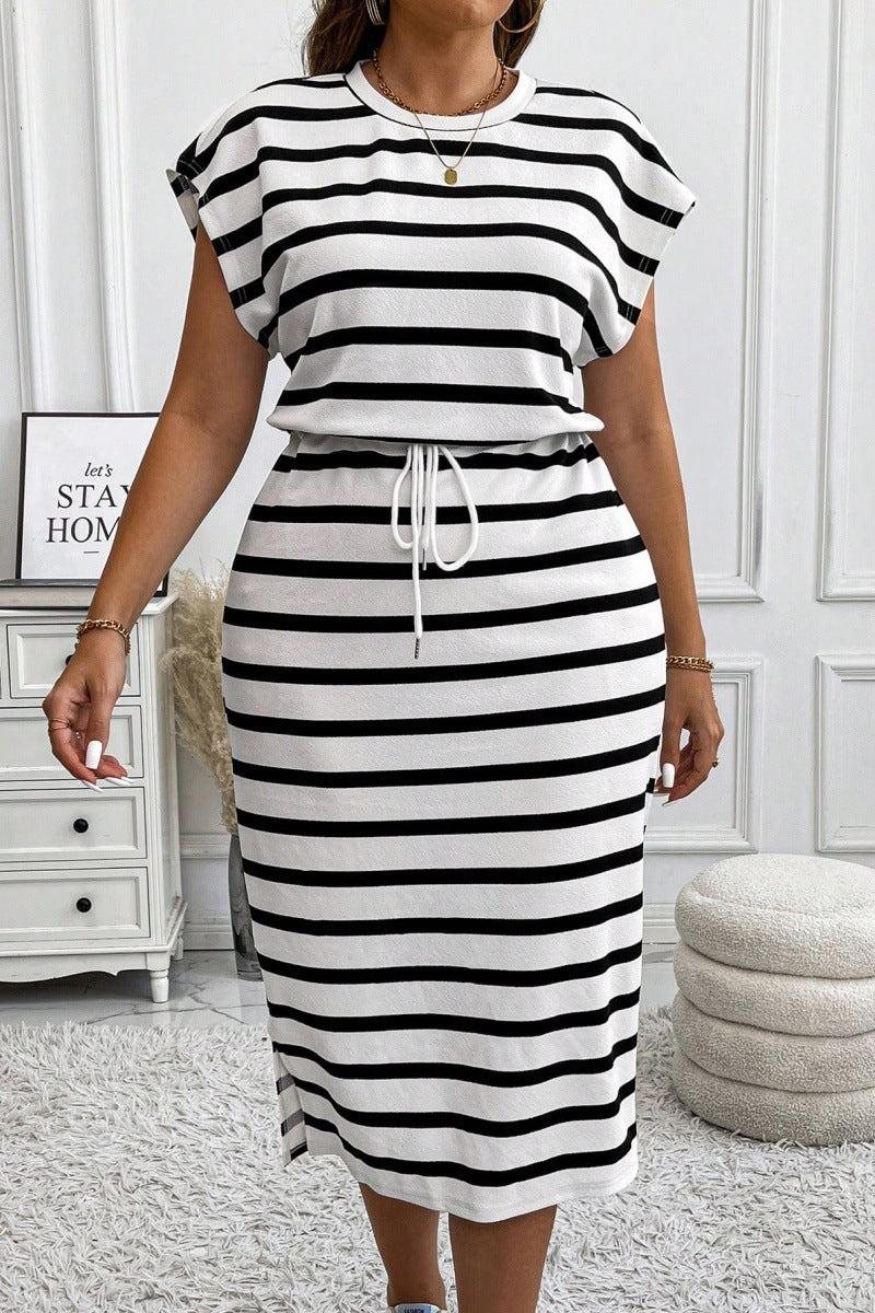 Round Neck Printed Tether Short Sleeve Dress
