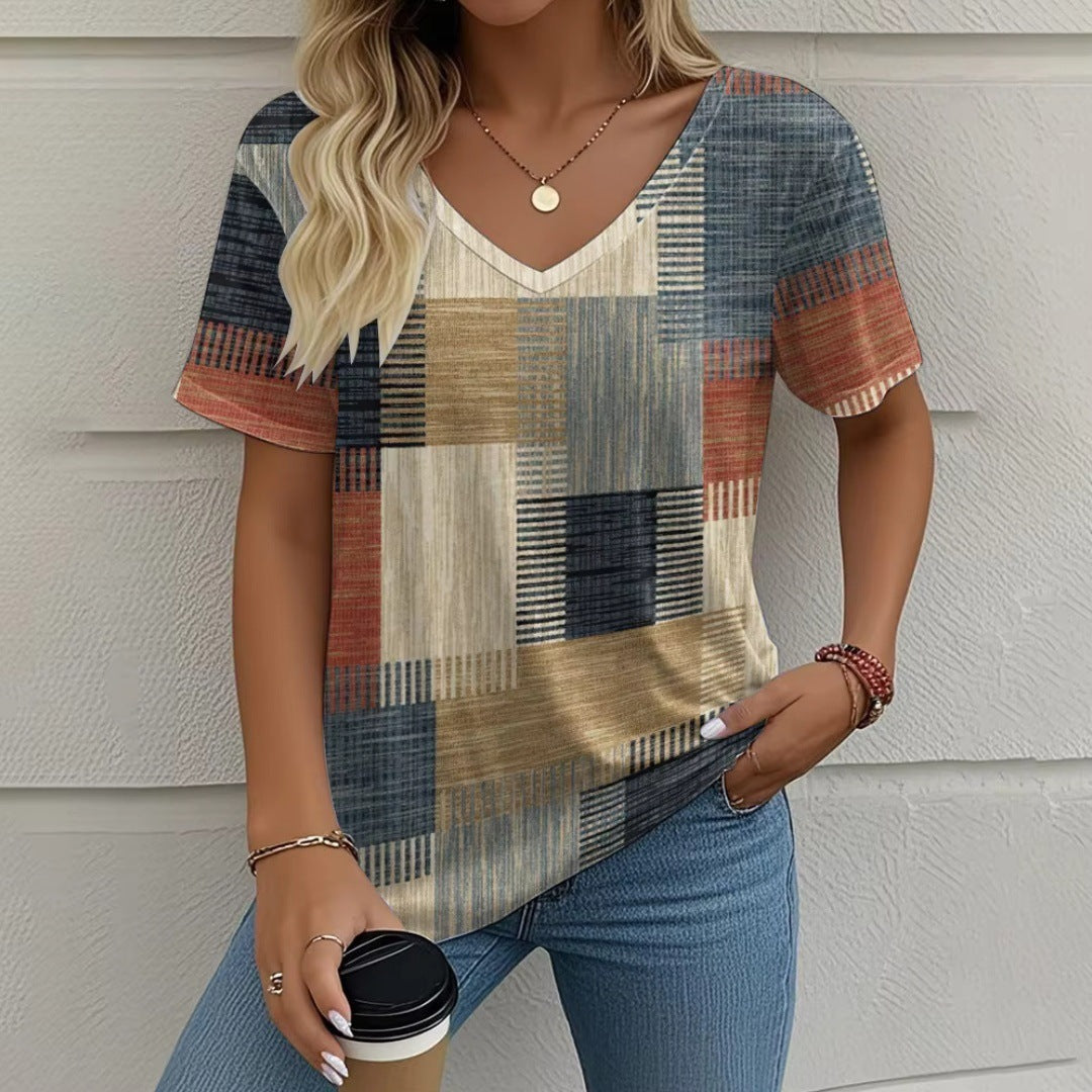 Summer New Casual Multicolor Design Women's T-shirt