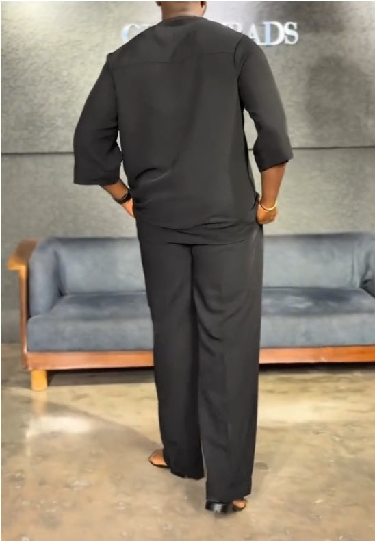 Men's Casual Shirt High Waist Pants Two Piece Suit