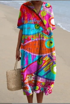 Creative Women Loose Printed V-neck Dress