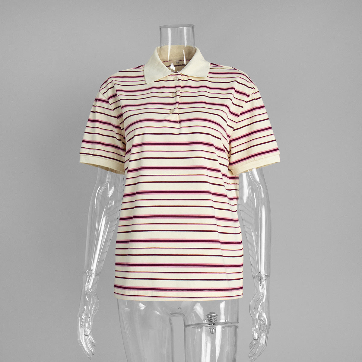 Striped Short-sleeved T-shirt Retro Contrast Color Polo Shirt