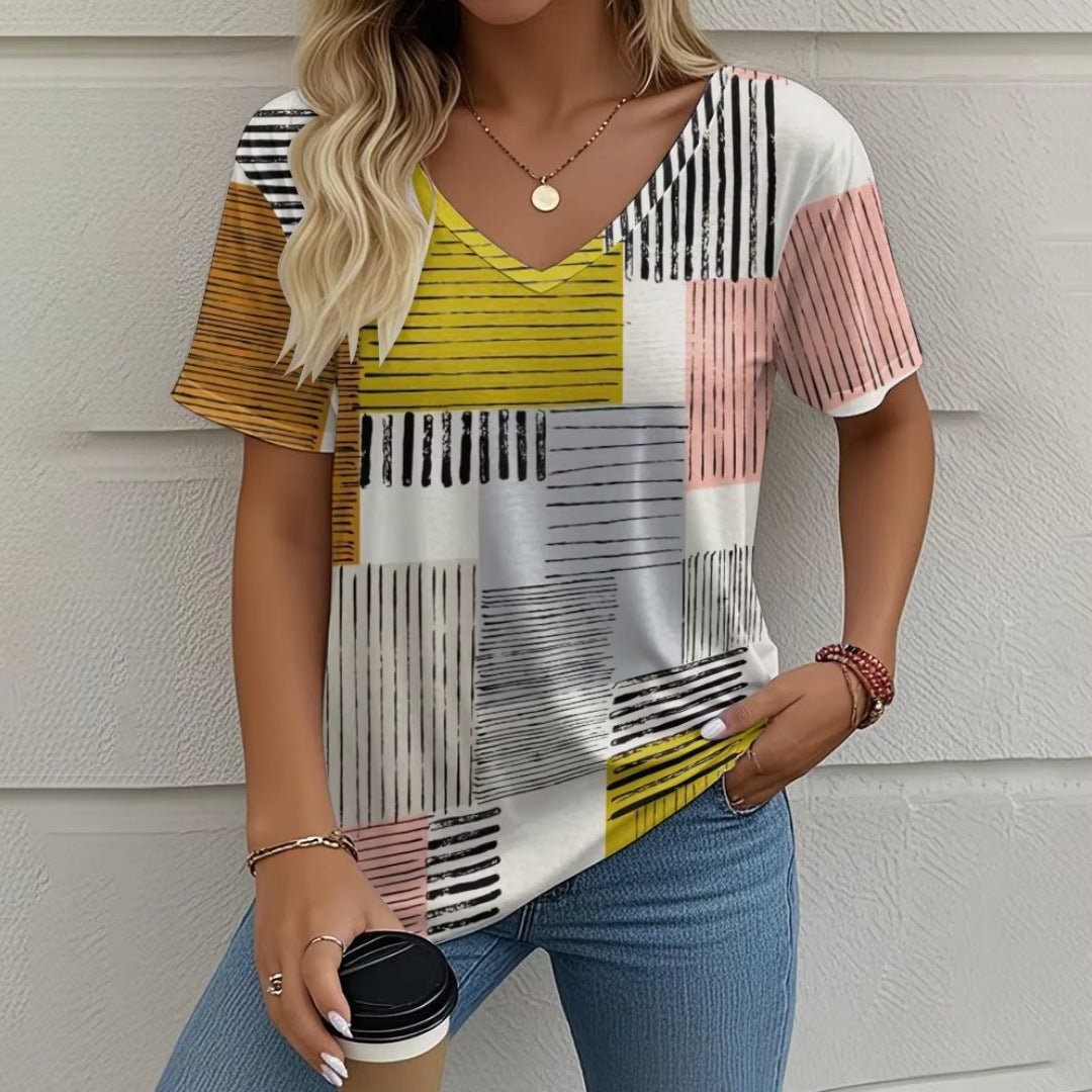 Summer New Casual Multicolor Design Women's T-shirt
