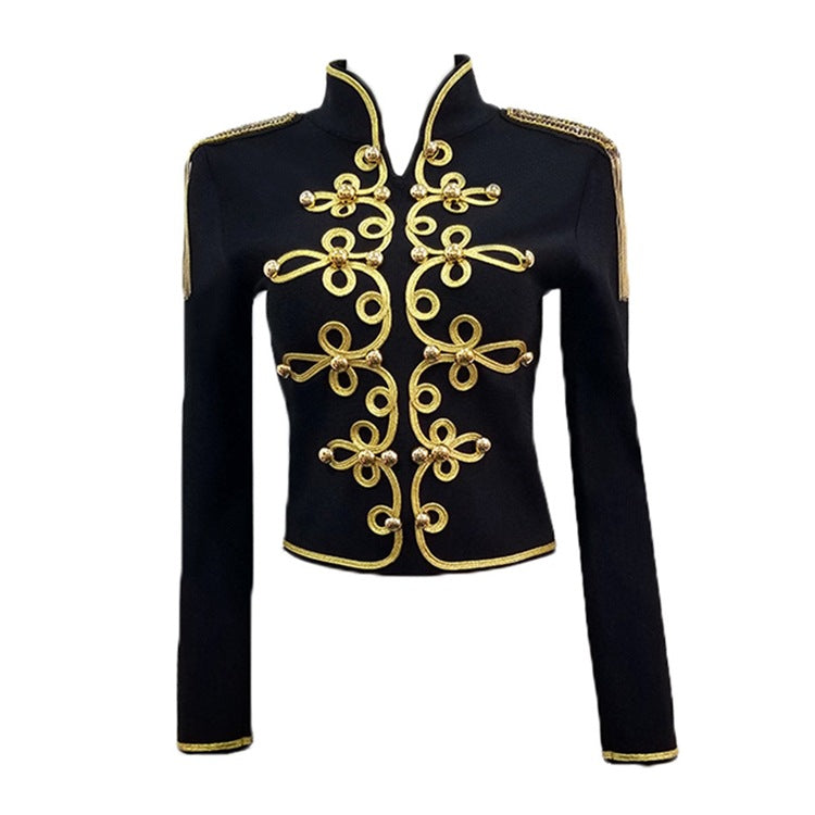 Women's Autumn Winter Coat Tassel Bead Weave Epaulet Jacket