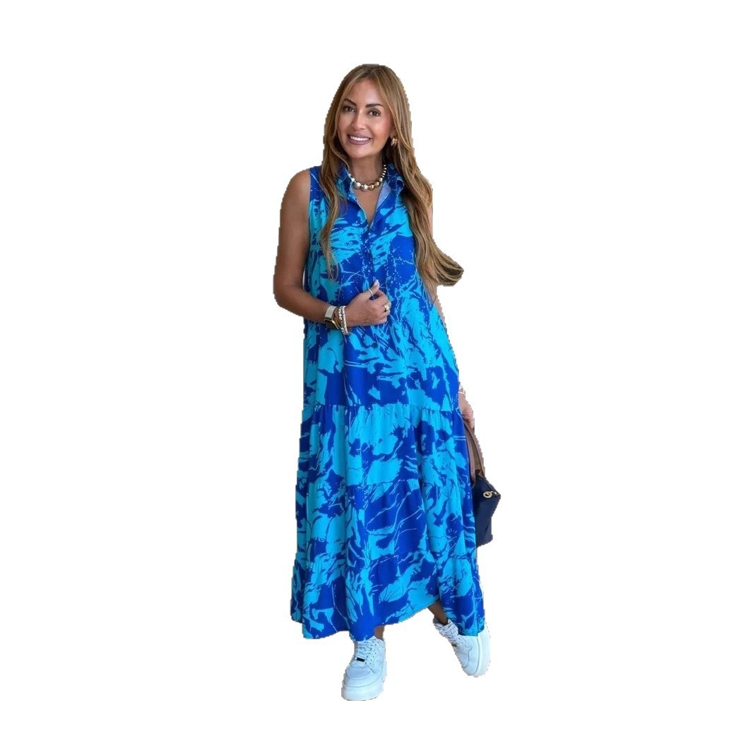 Fashion V-neck Sleeveless Printed Bohemian Dress