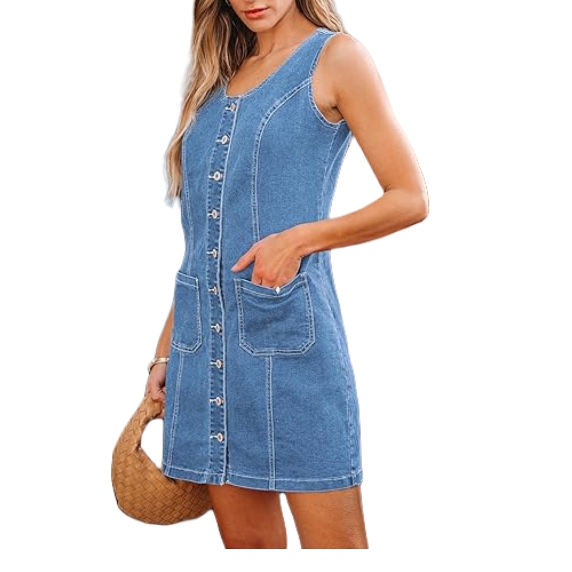 Casual Solid Color Sleeveless Mid-length Waist Dress