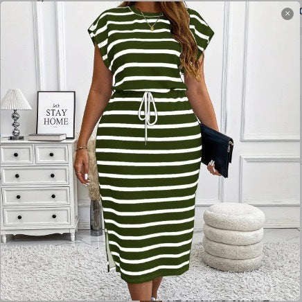 Round Neck Printed Tether Short Sleeve Dress