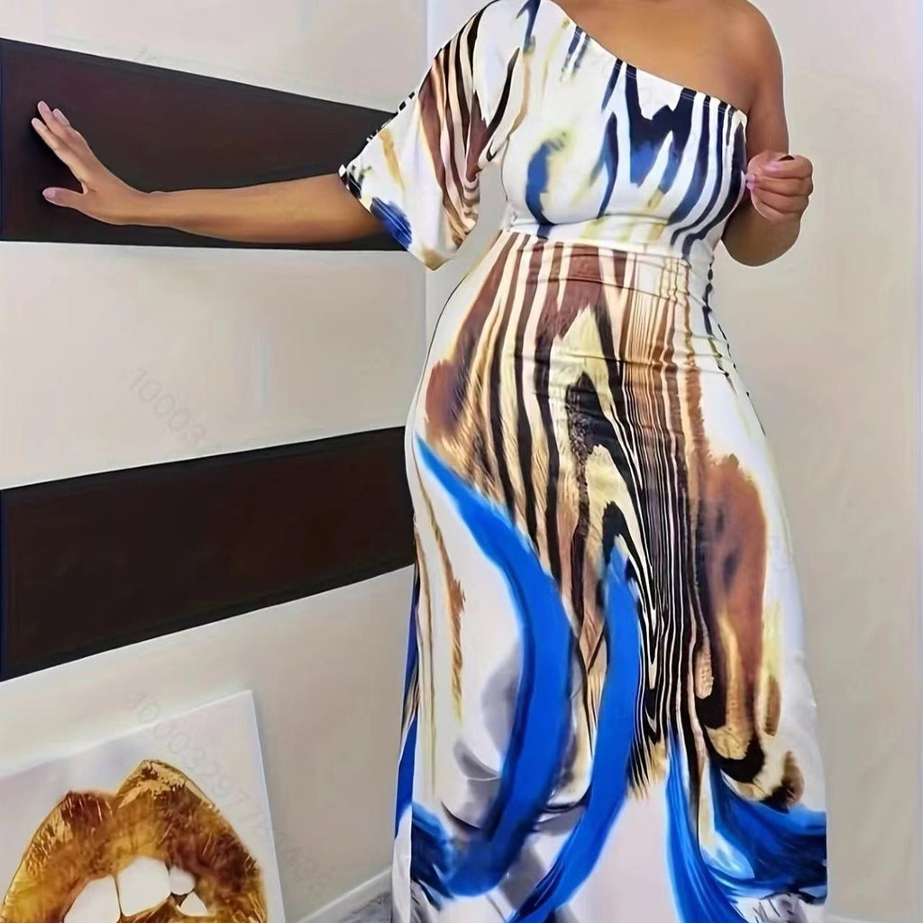 New Women's Fashion Casual Single Sleeve Off Shoulder Dress