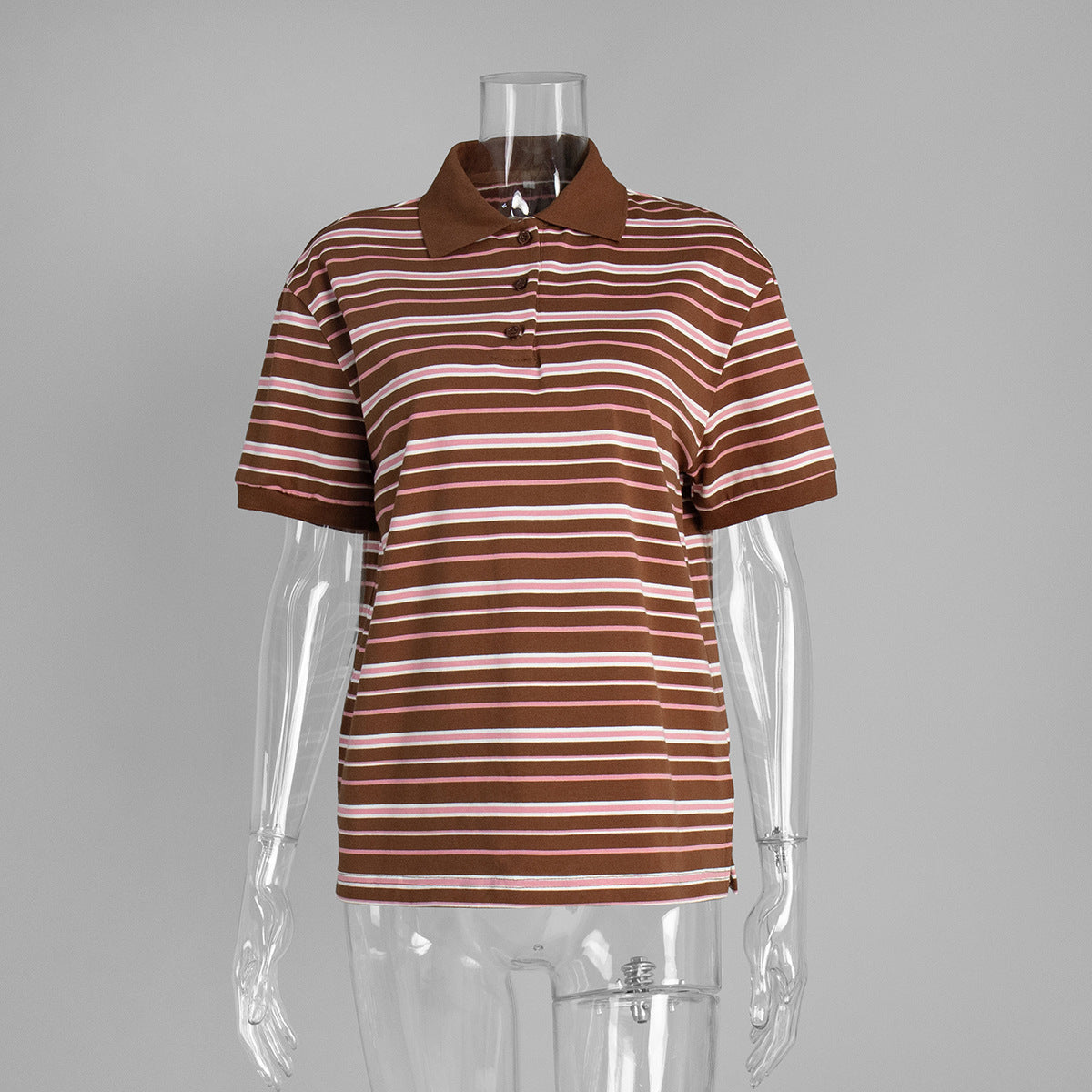 Striped Short-sleeved T-shirt Retro Contrast Color Polo Shirt