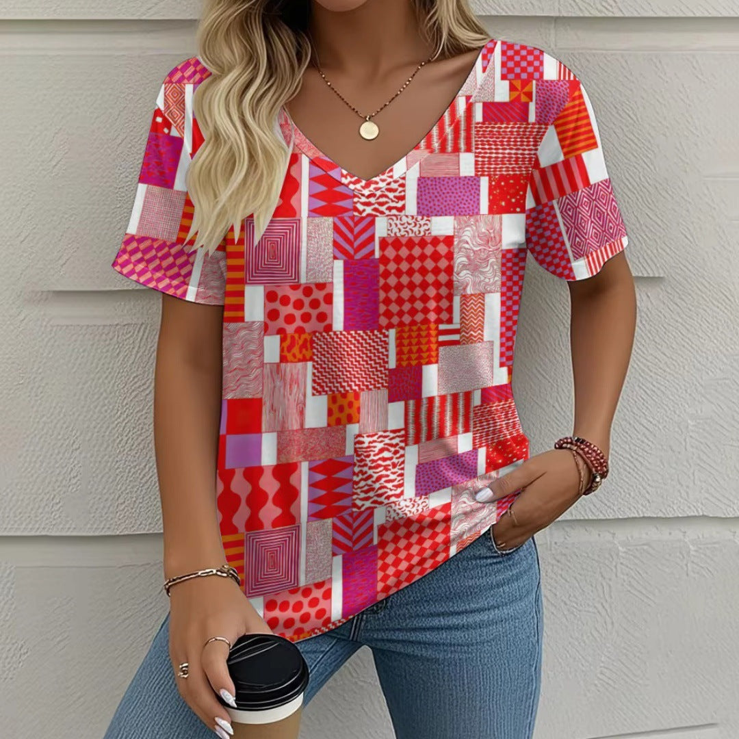 Summer New Casual Multicolor Design Women's T-shirt