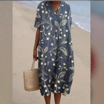 Creative Women Loose Printed V-neck Dress