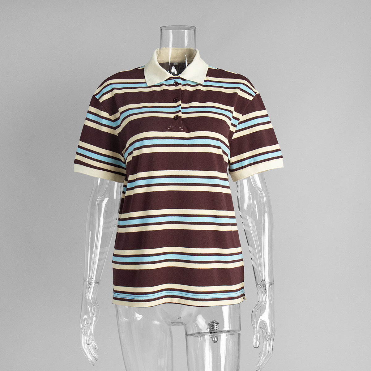 Striped Short-sleeved T-shirt Retro Contrast Color Polo Shirt