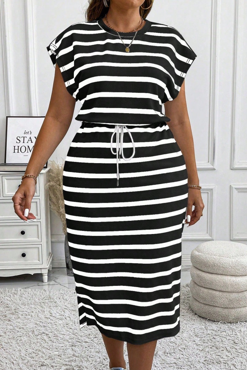 Round Neck Printed Tether Short Sleeve Dress