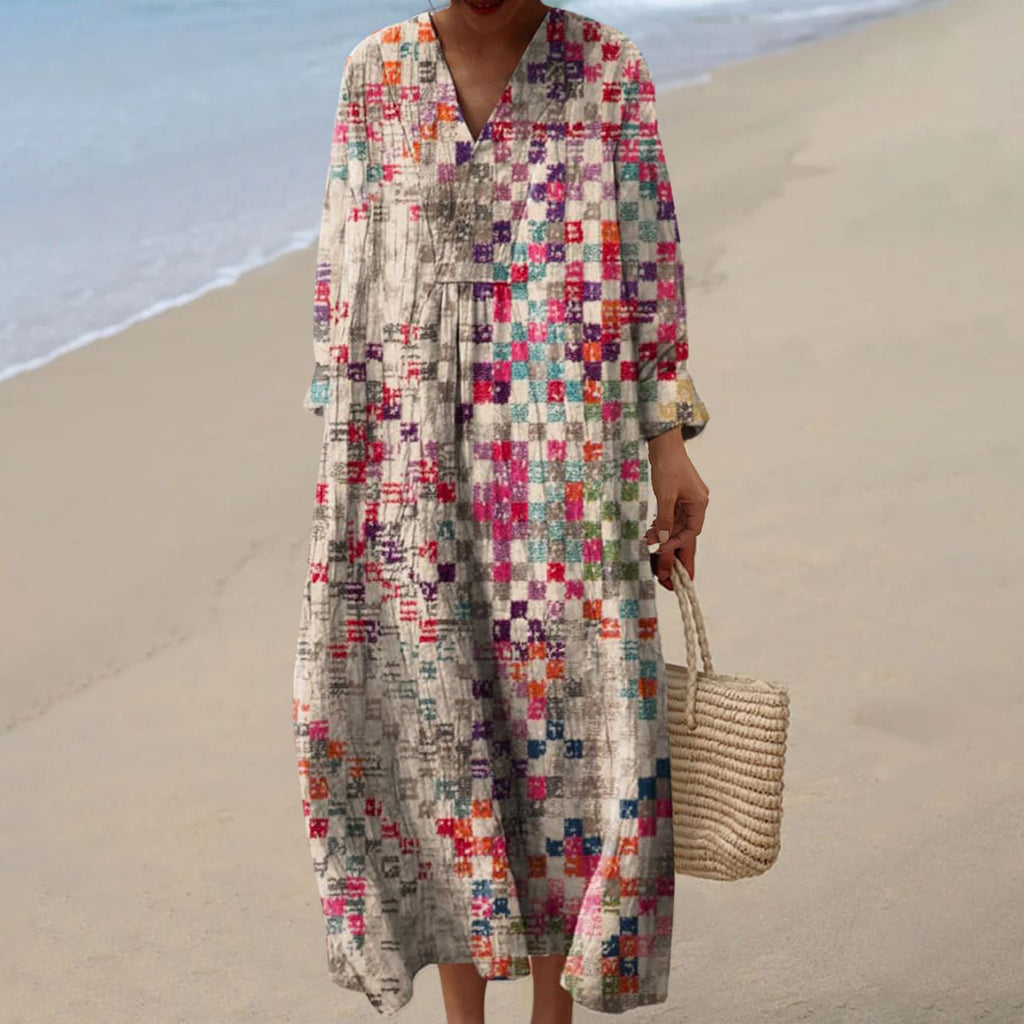 Women's Casual 3D Printed Floral Print Sleeved Long Dress