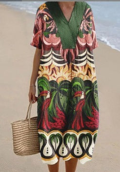 Creative Women Loose Printed V-neck Dress