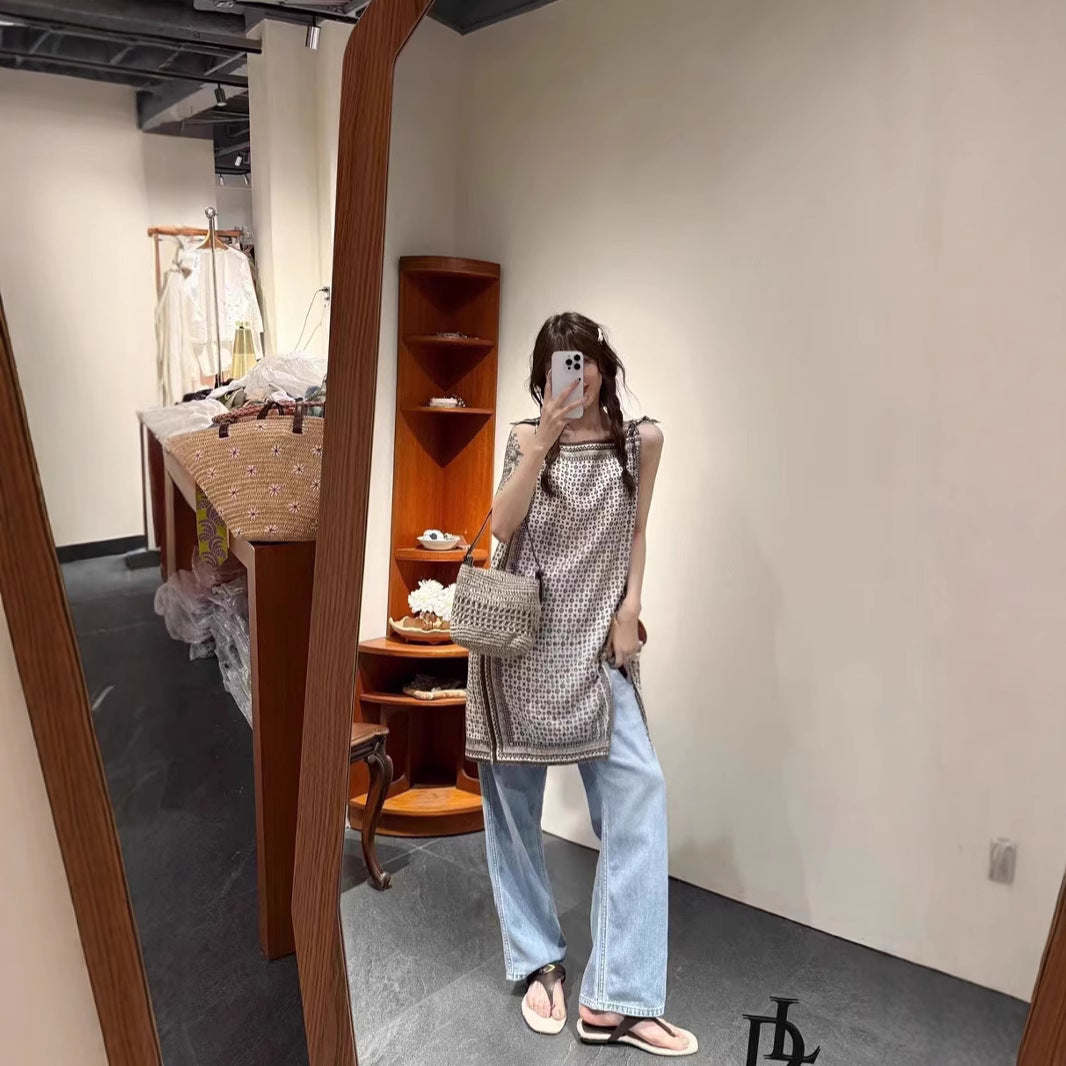 Women's Fashion Temperament Printed Sleeveless Dress