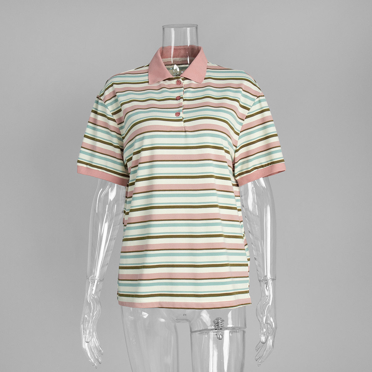 Striped Short-sleeved T-shirt Retro Contrast Color Polo Shirt